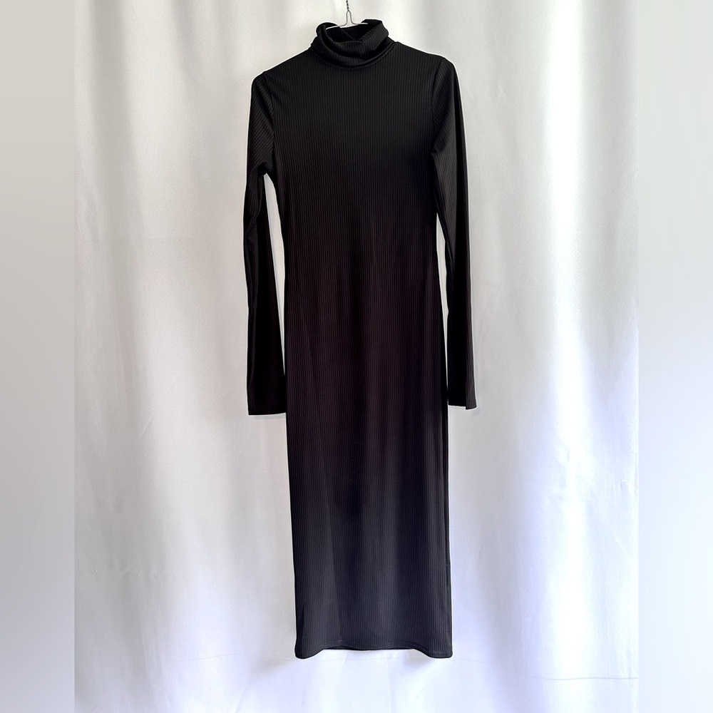 Women’s Black Turtleneck Ribbed Sweater Dress